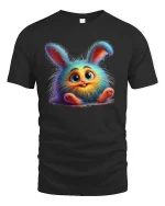 Rainbow Bunny Tee - Cute Fluffy Colorful Animal T-Shirt - black t-shirt on white background