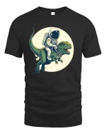 Space Explorer Dino Ride Tee - Funny Astronaut T-Shirt - black t-shirt on white background