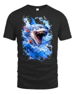 Ocean Fury Shark Tee - Bold Great White Attack T-Shirt - black t-shirt on white background
