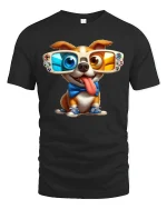 Funny 3D Glasses Dog Tee - Cool Gamer Pup T-Shirt - black t-shirt on white background
