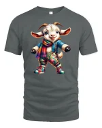 Cozy Goat Adventure Tee - Cute Colorful Animal T-Shirt - gray t-shirt on white background