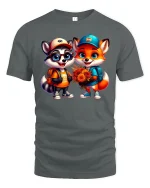 Fox and Raccoon Friends Tee - Cute Animal Lover T-Shirt - gray t-shirt on white background