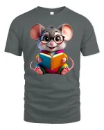Bookworm Mouse Tee - Cute Reading Animal Lover T-Shirt - gray t-shirt on white background
