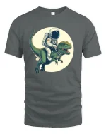Space Explorer Dino Ride Tee - Funny Astronaut T-Shirt - gray t-shirt on white background