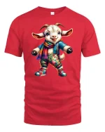 Cozy Goat Adventure Tee - Cute Colorful Animal T-Shirt - red t-shirt on white background