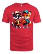Fox and Raccoon Friends Tee - Cute Animal Lover T-Shirt - red t-shirt on white background