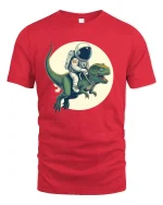 Space Explorer Dino Ride Tee - Funny Astronaut T-Shirt - red t-shirt on white background