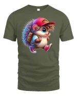 Cool Hedgehog Adventure Tee - Cute Backpack T-Shirt - military green t-shirt on white background