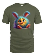 Rainbow Bunny Tee - Cute Fluffy Colorful Animal T-Shirt - military green t-shirt on white background
