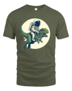 Space Explorer Dino Ride Tee - Funny Astronaut T-Shirt - military green t-shirt on white background