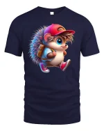 Cool Hedgehog Adventure Tee - Cute Backpack T-Shirt - navy t-shirt on white background