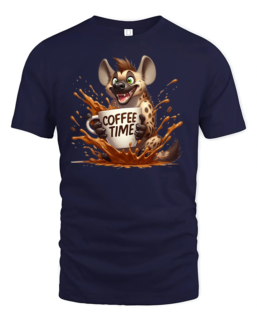 Coffee Time Hyena Tee - Funny Caffeine Lover T-Shirt - 1 Coffee Time Hyena Tee - Funny Caffeine Lover T-Shirt - navy t-shirt on white background