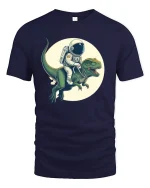 Space Explorer Dino Ride Tee - Funny Astronaut T-Shirt - navy t-shirt on white background