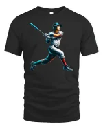 Vintage Baseball Swing Art Graphic T-Shirt - black t-shirt on white background