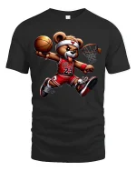 Cool Basketball Bear Dunking Cartoon Graphic T-Shirt Streetwear - black t-shirt on white background