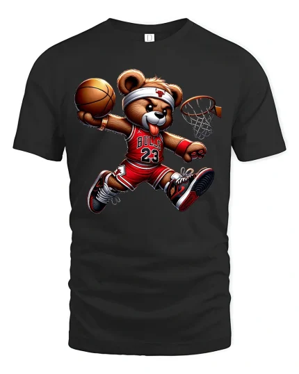 Cool Basketball Bear Dunking Cartoon Graphic T-Shirt Streetwear - black t-shirt on white background