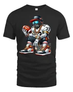 Cool Football Player Streetwear Graphic T-Shirt Hip Hop Style - black t-shirt on white background