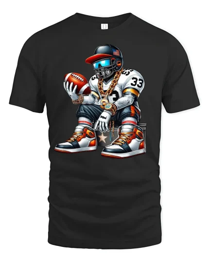 Cool Football Player Streetwear Graphic T-Shirt Hip Hop Style - black t-shirt on white background
