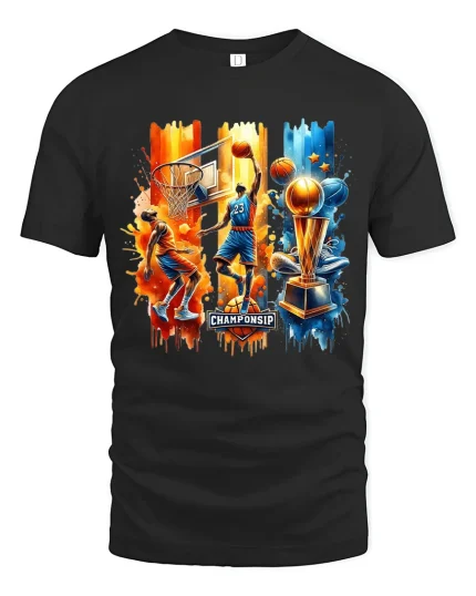 Championship Basketball Action Graphic T-Shirt for Sports Fans - black t-shirt on white background