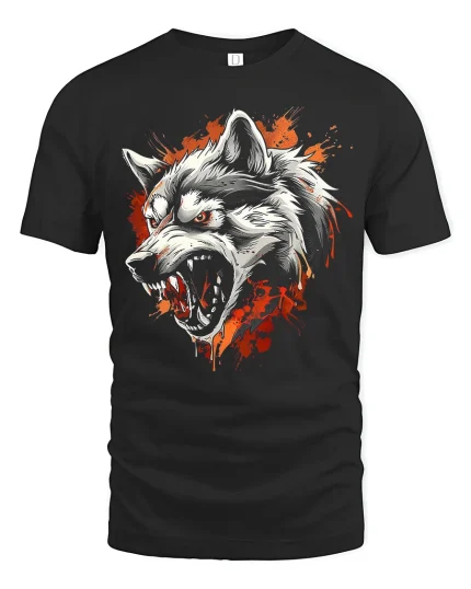 Fierce Wolf Head Attack Graphic T-Shirt Bold Wild Style - black t-shirt on white background
