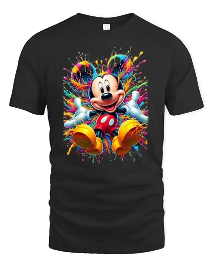 Color Splash Cartoon Mouse Character Graphic T-Shirt Vibrant Art - black t-shirt on white background