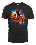 Color Splash Clownfish Graphic T-Shirt Vibrant Ocean Artwork - black t-shirt on white background