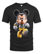 Angry Cartoon Mouse Hero Running Graphic T-Shirt Bold Style - black t-shirt on white background