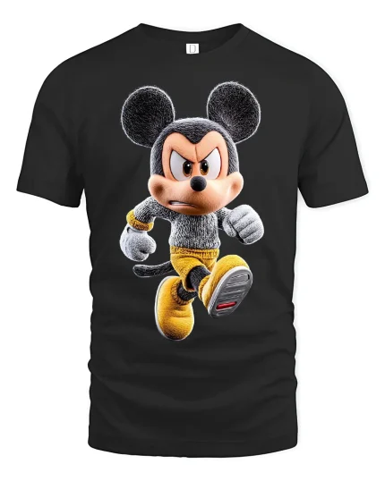 Angry Cartoon Mouse Hero Running Graphic T-Shirt Bold Style - black t-shirt on white background