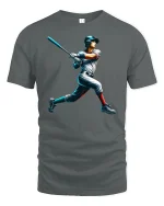 Vintage Baseball Swing Art Graphic T-Shirt - gray t-shirt on white background