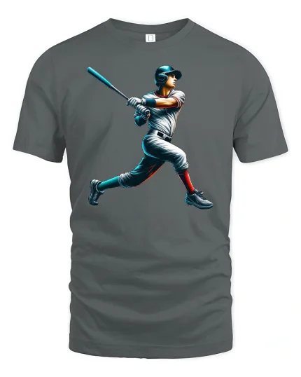 Vintage Baseball Swing Art Graphic T-Shirt - gray t-shirt on white background
