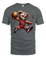 Cool Basketball Bear Dunking Cartoon Graphic T-Shirt Streetwear - gray t-shirt on white background