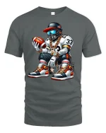 Cool Football Player Streetwear Graphic T-Shirt Hip Hop Style - gray t-shirt on white background