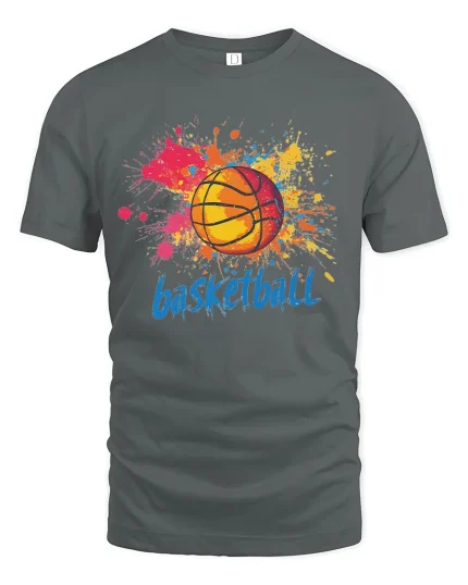 Color Splash Basketball Art Graphic T-Shirt - gray t-shirt on white background