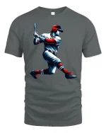 Dynamic Baseball Hitter Swing Action Graphic T-Shirt for Fans - gray t-shirt on white background
