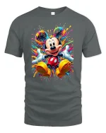 Color Splash Cartoon Mouse Character Graphic T-Shirt Vibrant Art - gray t-shirt on white background