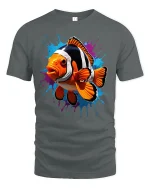 Color Splash Clownfish Graphic T-Shirt Vibrant Ocean Artwork - gray t-shirt on white background