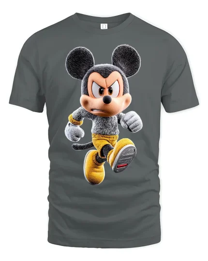 Angry Cartoon Mouse Hero Running Graphic T-Shirt Bold Style - gray t-shirt on white background