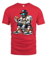 Cool Football Player Streetwear Graphic T-Shirt Hip Hop Style - red t-shirt on white background