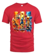 Championship Basketball Action Graphic T-Shirt for Sports Fans - red t-shirt on white background