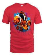 Color Splash Clownfish Graphic T-Shirt Vibrant Ocean Artwork - red t-shirt on white background