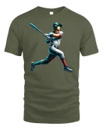 Vintage Baseball Swing Art Graphic T-Shirt - military green t-shirt on white background