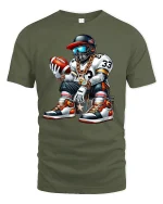 Cool Football Player Streetwear Graphic T-Shirt Hip Hop Style - military green t-shirt on white background
