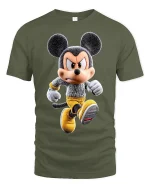 Angry Cartoon Mouse Hero Running Graphic T-Shirt Bold Style - military green t-shirt on white background