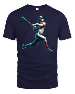Vintage Baseball Swing Art Graphic T-Shirt - navy t-shirt on white background