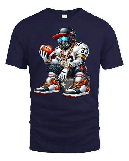 Cool Football Player Streetwear Graphic T-Shirt Hip Hop Style - navy t-shirt on white background