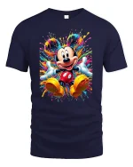 Color Splash Cartoon Mouse Character Graphic T-Shirt Vibrant Art - navy t-shirt on white background