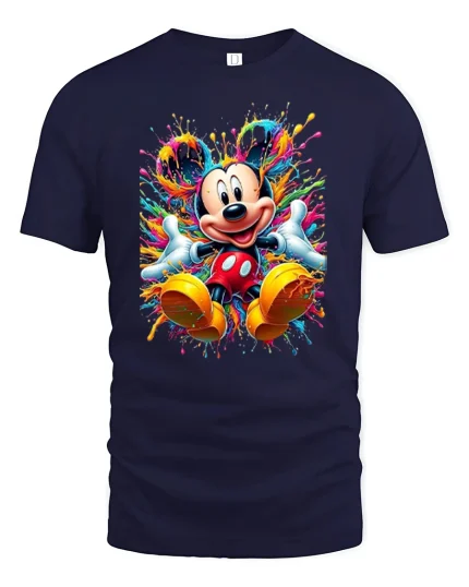 Color Splash Cartoon Mouse Character Graphic T-Shirt Vibrant Art - navy t-shirt on white background