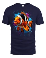 Color Splash Clownfish Graphic T-Shirt Vibrant Ocean Artwork - navy t-shirt on white background
