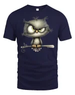 Cute Grumpy Owl Artwork Graphic T-Shirt Funny Bird Design - navy t-shirt on white background