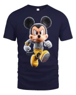 Angry Cartoon Mouse Hero Running Graphic T-Shirt Bold Style - navy t-shirt on white background